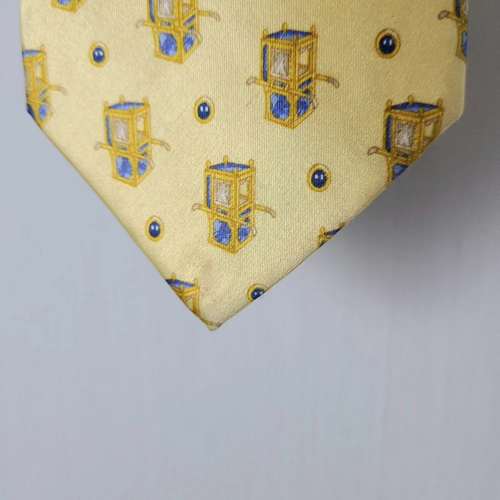 Faberge Handmade Yellow Print Silk Vintage Tie